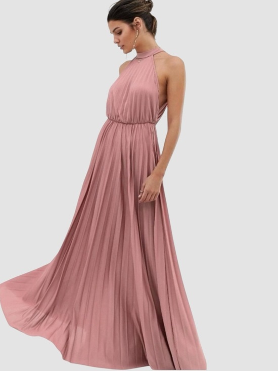 ASOS Dresses & Skirts - Asos Blush Pink Rose Pleated Halter Maxi Dress Gown Size 12